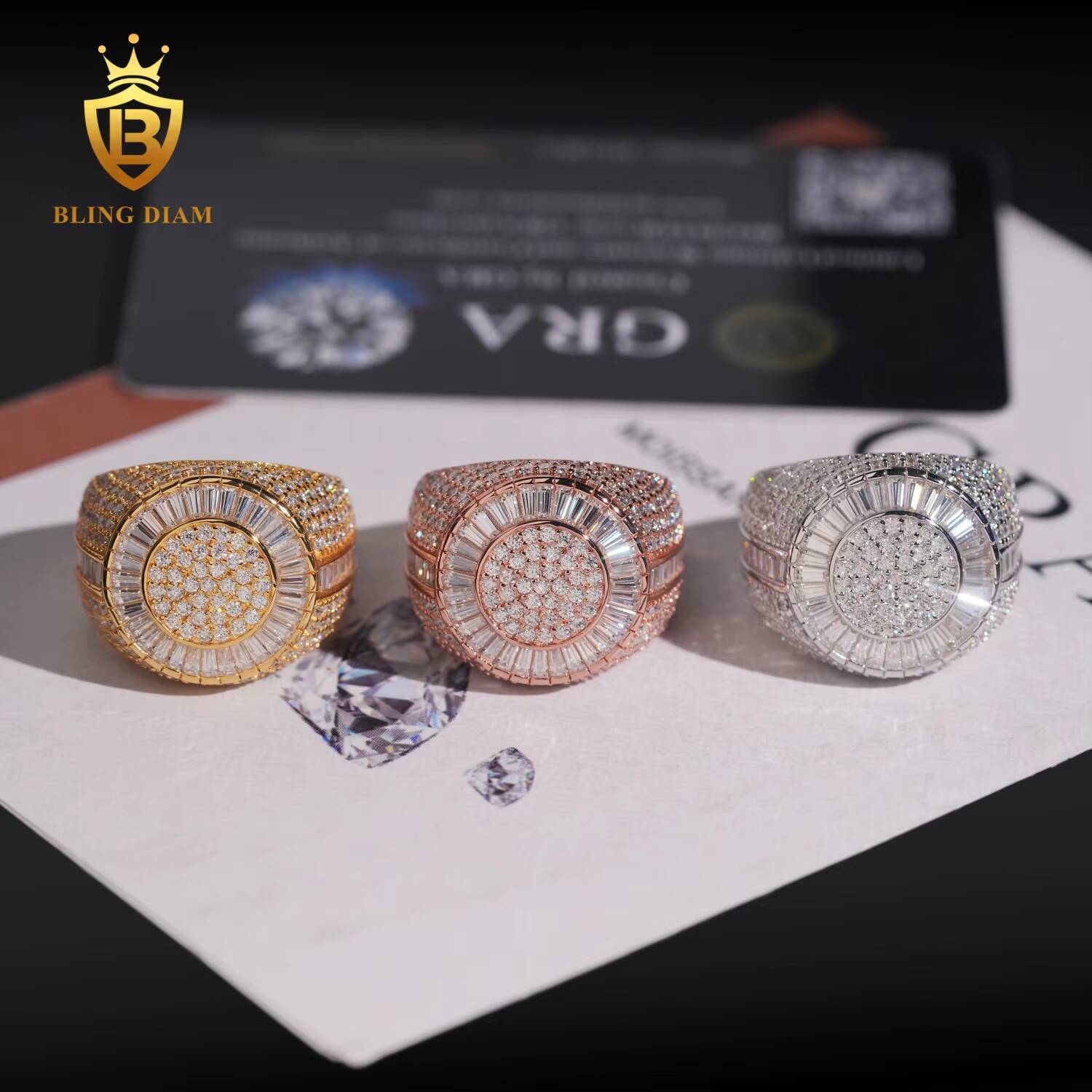 Hip Hop Jewelry S925 Sterling Silver Rose Gold Plated Ice Out Vvs Moissanite Pass Diamond Tester Round Rings Trendy for Men
