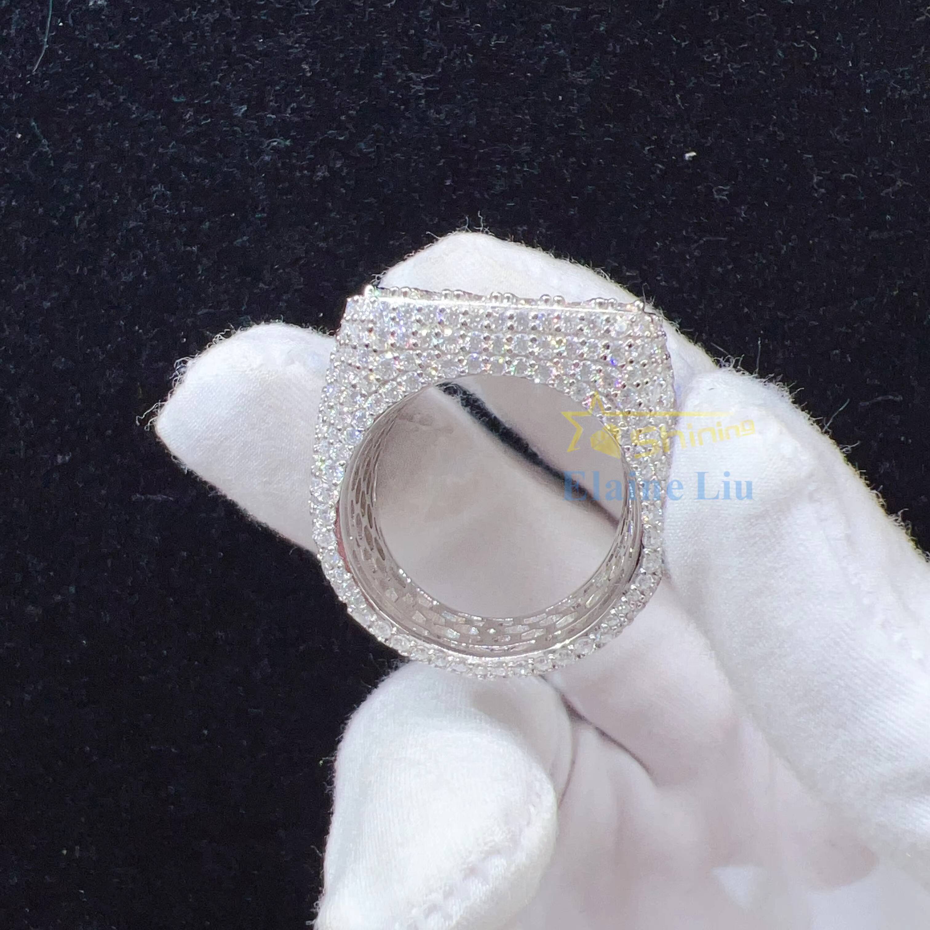 Factory Direct Sale Sterling Silver 925 Rings Custom Vvs Moissanite Iced Out Diamond Hip Hop Fine Jewelry Ring