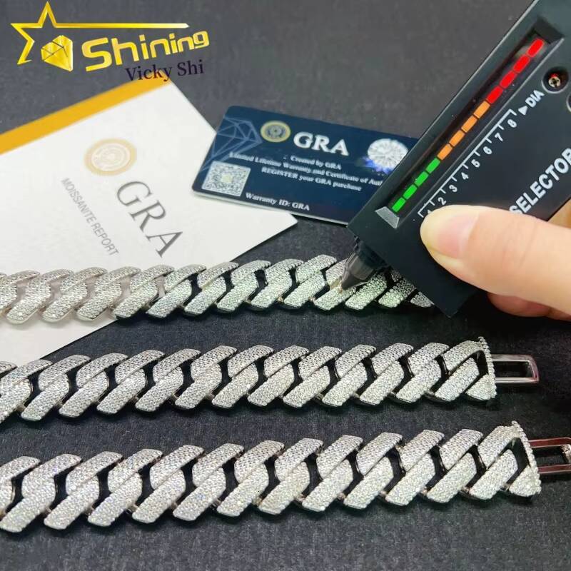 Top Quality Iced Out Hip Hop Cuban Chain 925 Sterling Silver 20mm Big Size Miami Mossanite Cuban Link Chain Bracelet