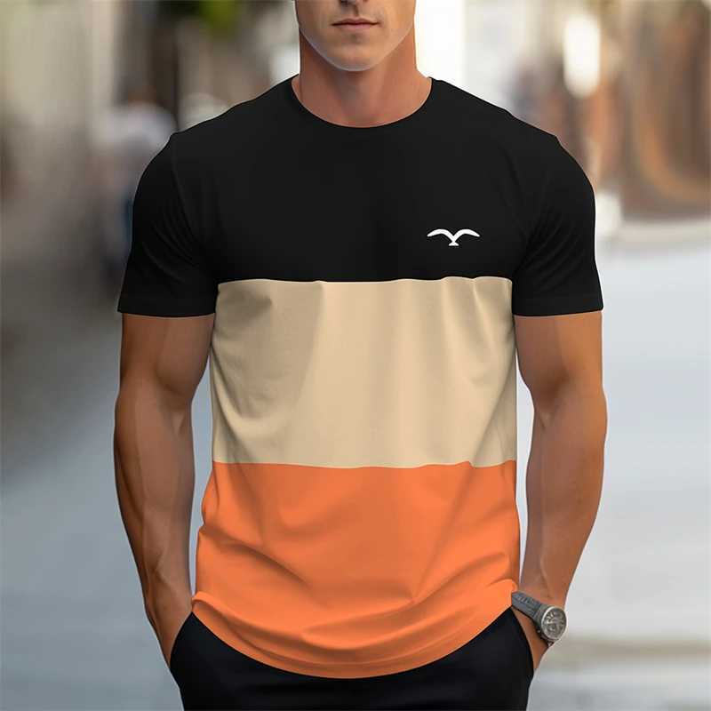 Simple Fashion Thick Stripes Graphic T Shirts For Men Trend Summer Crew Neck 3D Printed Contrast Color T-shirt Casual Loose Tees Y250819