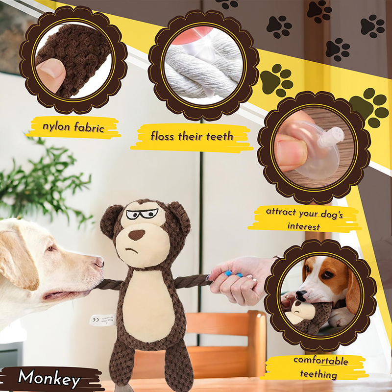 Squeaky Dog Chew Toys Stuffed Animal Sound Pet Plush Toy for Puppy Teeth Clean Interactive Funny Indestructable Dog Toys