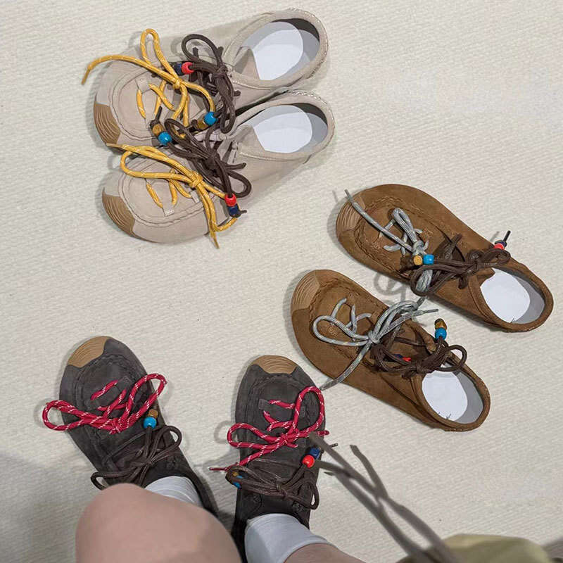 2025 New Matte Leather Double Lace Ins Lightweight Breathable Loafers Women's Casual Versatile Slip-On Shoes