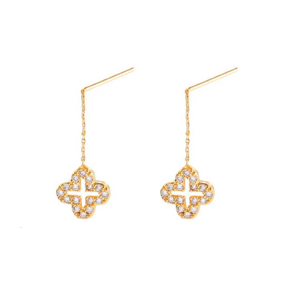 Best-Selling Clover Ear Threads High-Quality Luxury Zircon Viral Forest-Style Womens Creative Earrings Suitable for Daily/Office Use Y250820
