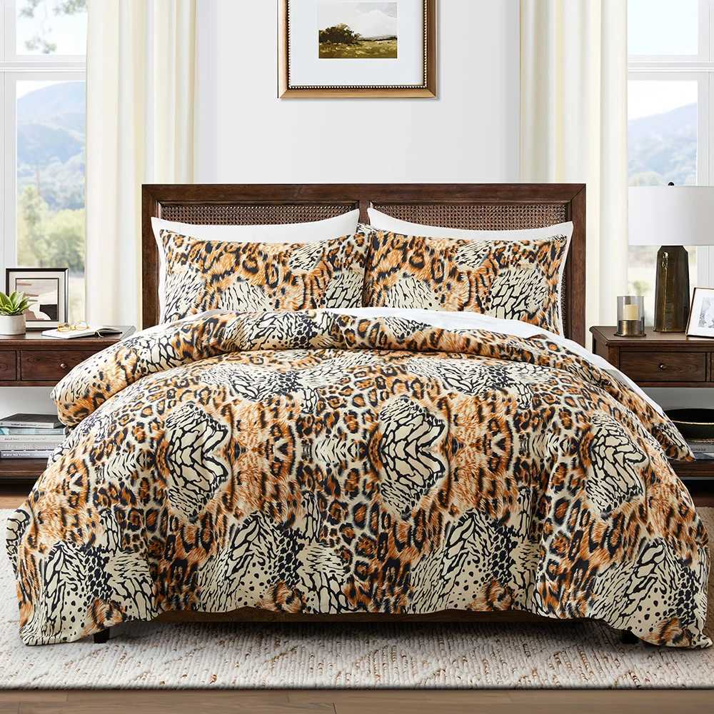 Tiger Print Duvet Cover Queen for Boys Girls Fiercely Safari Animal Skin Leopard Bedding Set Reversible Yellow Black Quilt Cover Y250819
