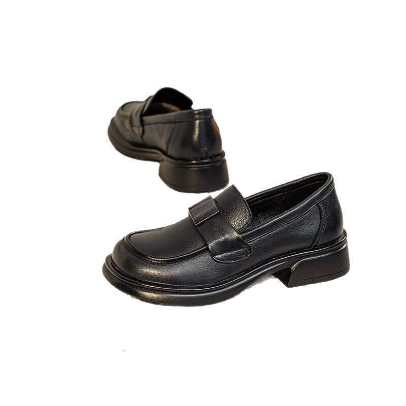 Top Layer Cowhide 2025 Summer Autumn New Genuine Leather Versatile Thick Sole Height Increasing British Style Chunky Heel Loafers Women's Single 