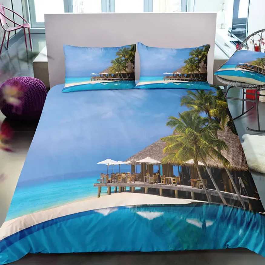 Dream NS Modern Nature Bedding Set 3D Digital Printing Beach Coconut Grove Summer Bedroom Bed Sheet case Bedding Kit Y250819