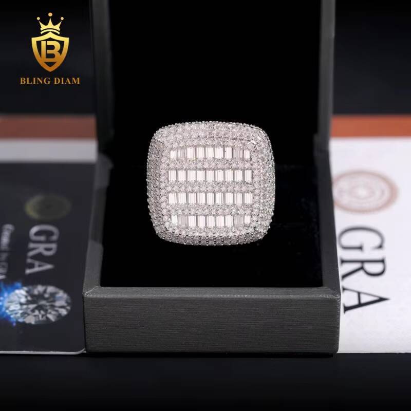 Wholesale Hip Hop Jewelry 925 Sterling Silver Ice Out Vvs Moissanite Fully Diamond Men Rings Square