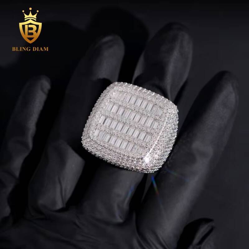 Wholesale Hip Hop Jewelry 925 Sterling Silver Ice Out Vvs Moissanite Fully Diamond Men Rings Square