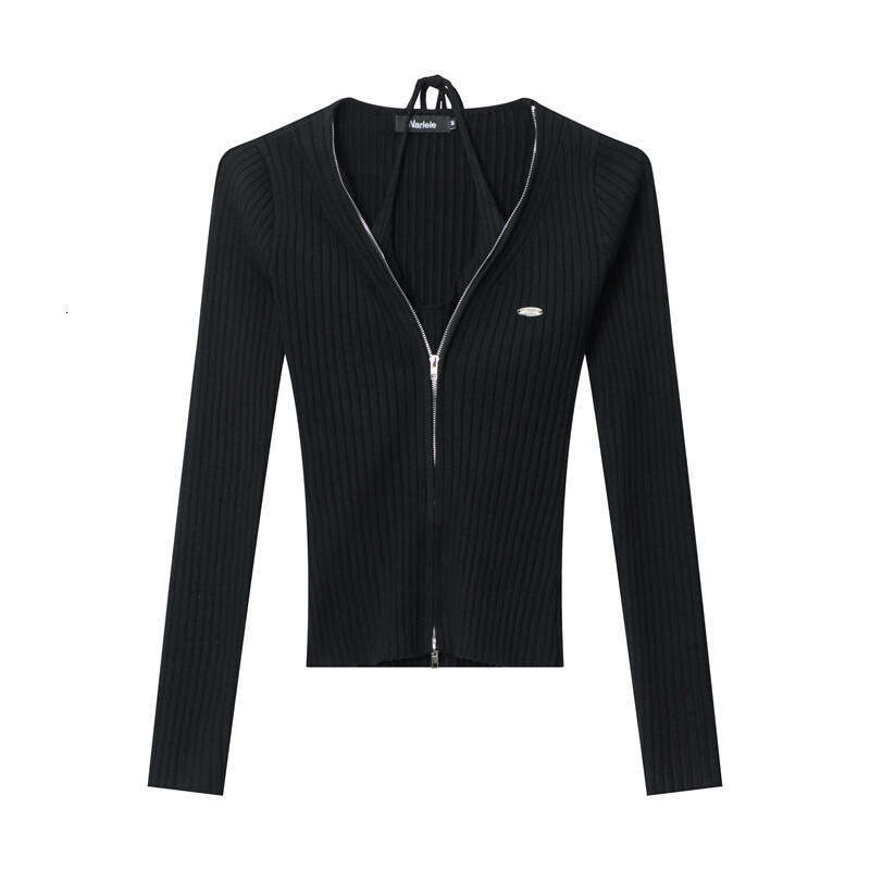 Heyhenry Autumn Style Hot Girl V-Neck Solid Color Fake Two-Piece Slim Halter Neck Long Sleeve Knitted Sweater For Women B5