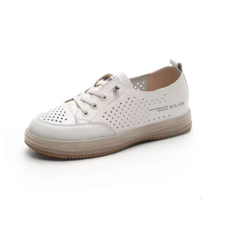 2023 Summer Top Layer Cowhide for Women Casual White Soft Sole Perforated Sports Mom Ins Slip-On Hole Shoes