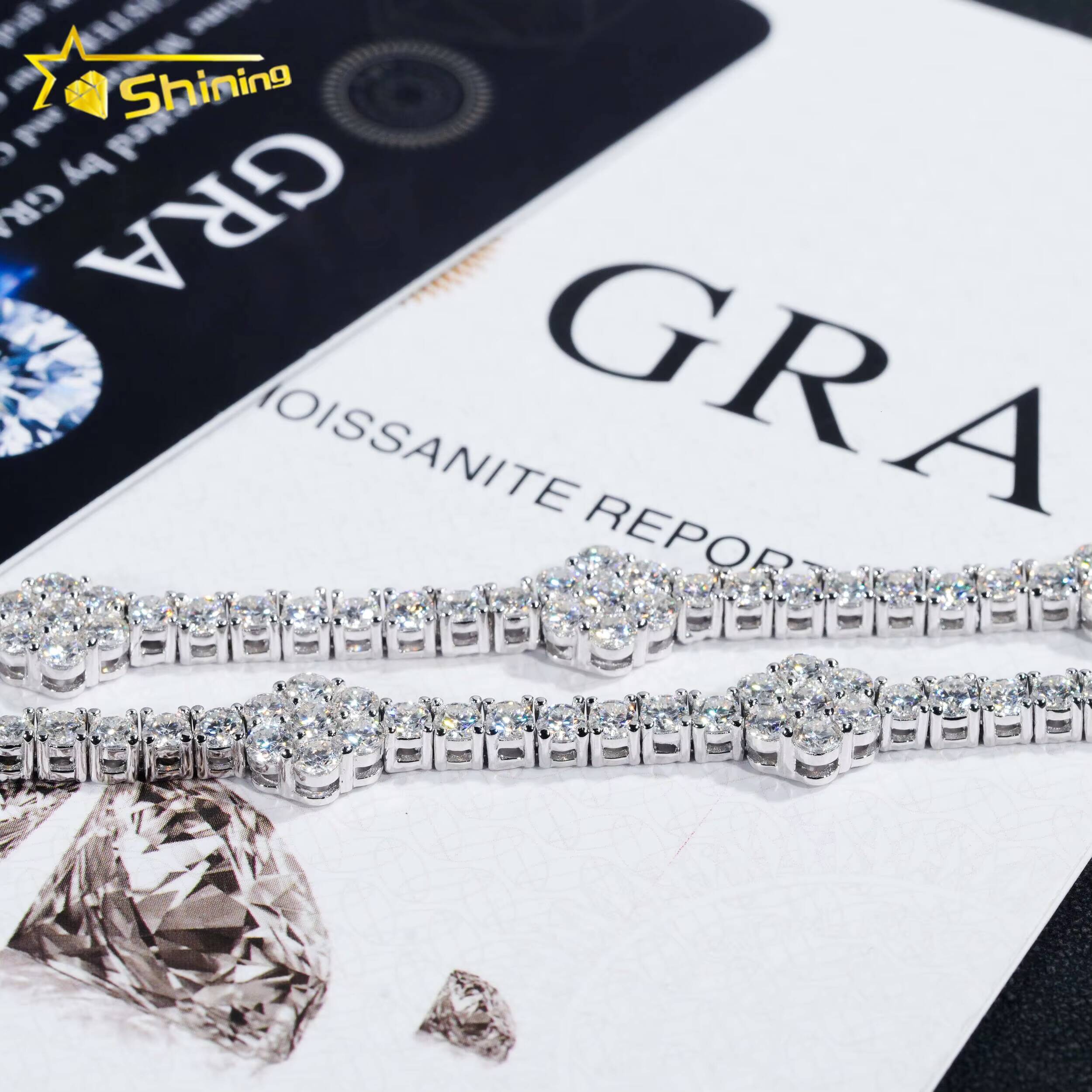 Wholesale Price VVS Diamond 3MM 925 Sterling Silver Flower Tennis Chain Moissanite Tennis Bracelet
