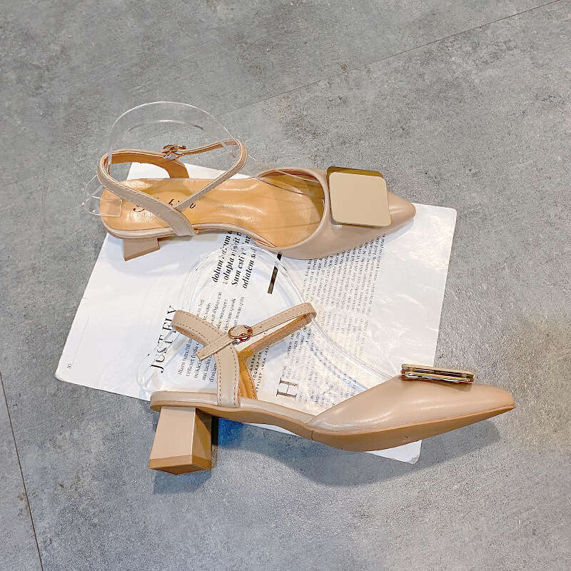 Summer Peep Toe Square Buckle Shallow Mouth Stiletto Sexy Professional High Heels Women 2023 Spring New Single Shoes