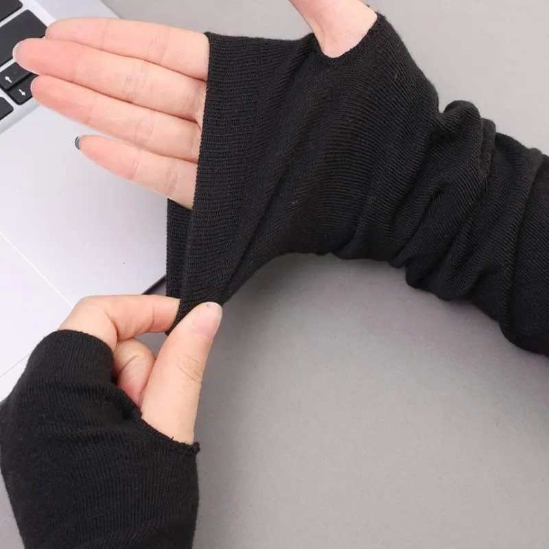 Punk Long Arm Gloves Adjustable Elastic Interval Stripe Fingerless Glove Protective Mittens Winter Nylon Cover Cool Sleeves 250811
