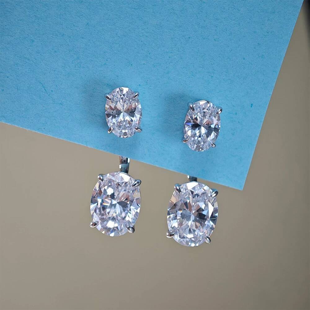 6CTTW Double Oval Cut Moissanite Stud Earrings for Women 925 Sterling Silver 2 in 1 Piercing Drop Earrings Party Jewelry GRA