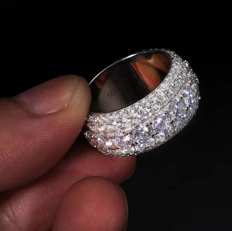 Moissanite Ring Men Custom Hip Hop Fully Ice Out 925 Silver GRA Certificate 5 Row Moissanite Ring