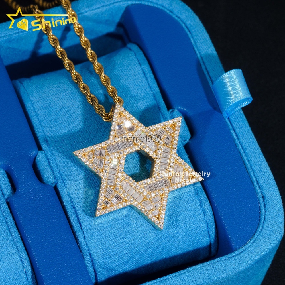 Custom High Quality Hip Hop Star 925 Sterling Silver Iced Out Baguette VVS Diamond Moissanite Pendant