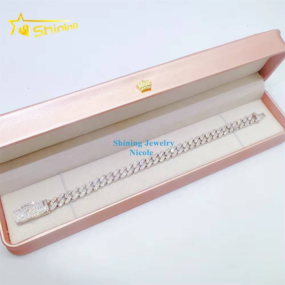 Top Quality 925 Silver Iced Out Custom Hip Hop Jewelry Moissanite Cuban Link Chain 8mm Cuban Link Bracelet