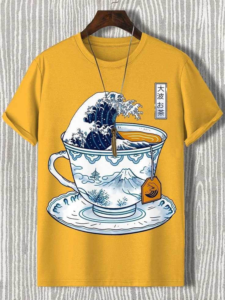 Teacup Graphic Mens T Shirt Japanese Art 3D Printed Casual Short Sleeve Tees Street Oversized Clothing Fashion Cartoon T-Shirts Y250819