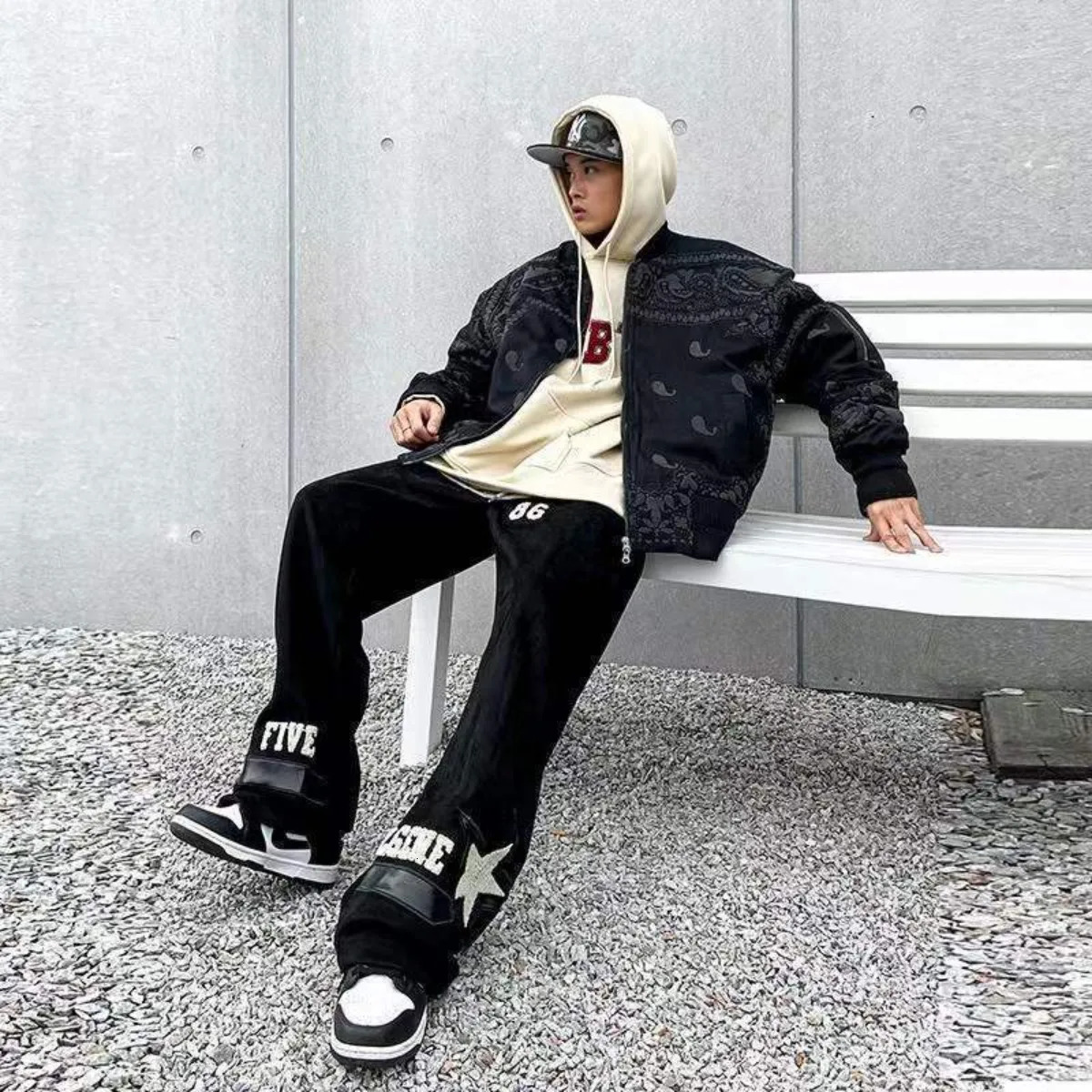 Summer Casual Pants Men Retro Fashion Straight Streetwear Drawstring Letter Hiphop Trend Loose Balck Trousers 250815