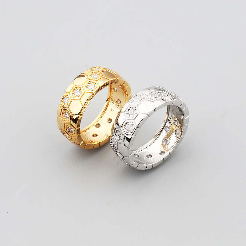 Japanese Korean Style Simple Honeycomb Hexagon Polka Dot Inlaid Dia Ring Fresh and Elegant Unisex Temperament Bracelet