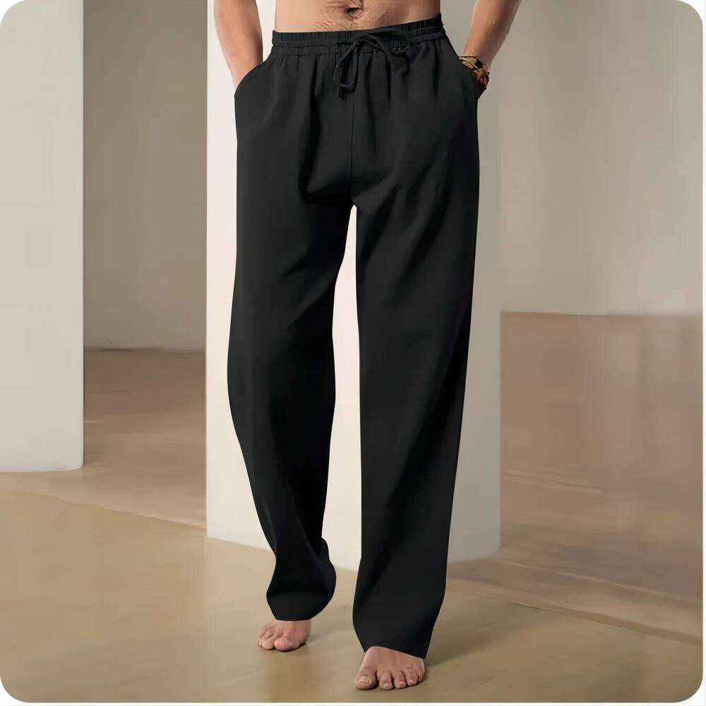 2025 New Men Spring Summer Quality Trousers Mens Cotton Hemp Breathable Comfortable Casual Home Straight Linen Men's Pants