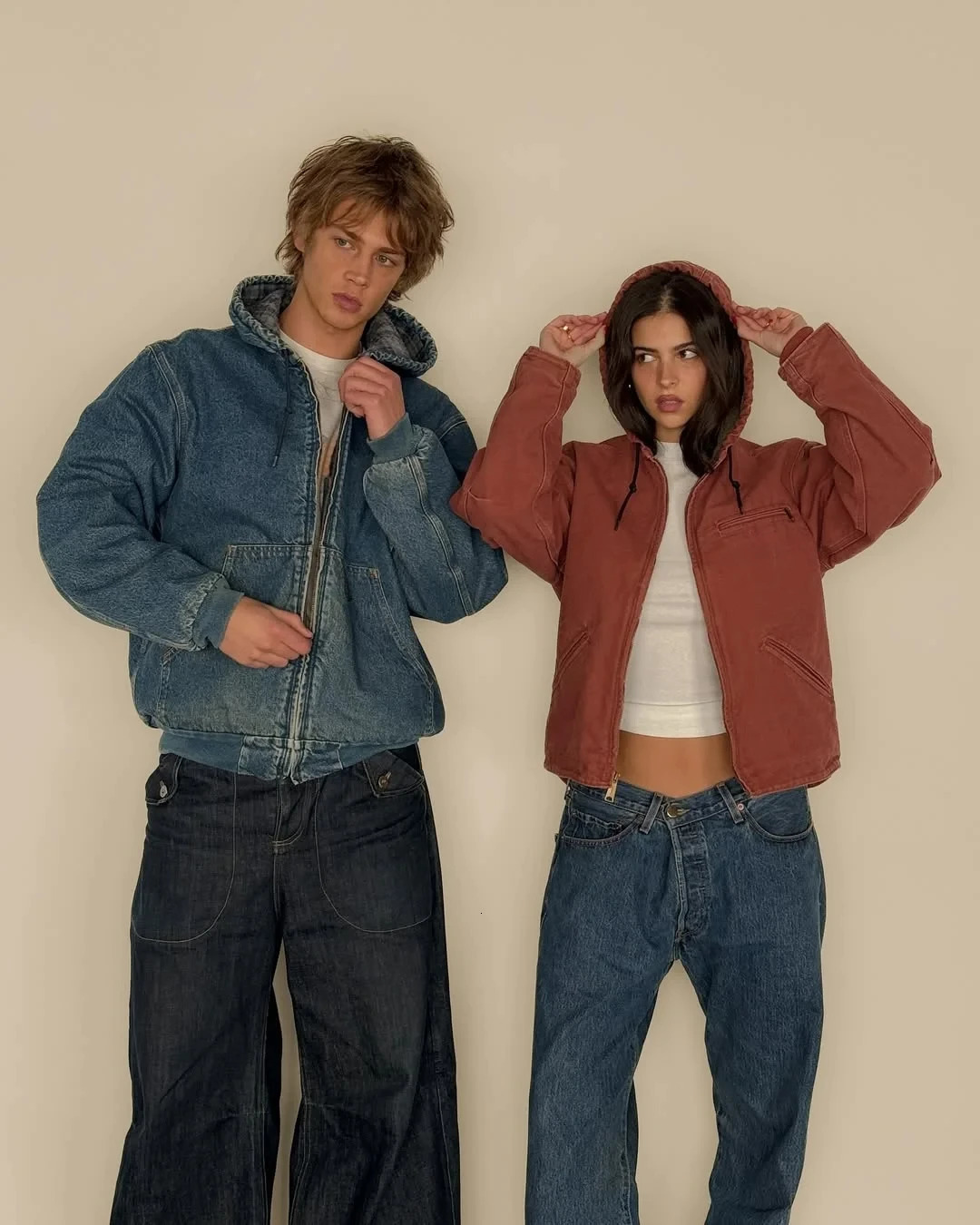 American Retro Washed Old Zip Up Hoodie Men Women Punk Street Style Denim Canvas Jacket Harajuku Loose Casual Workwear Coat Y2k 250820