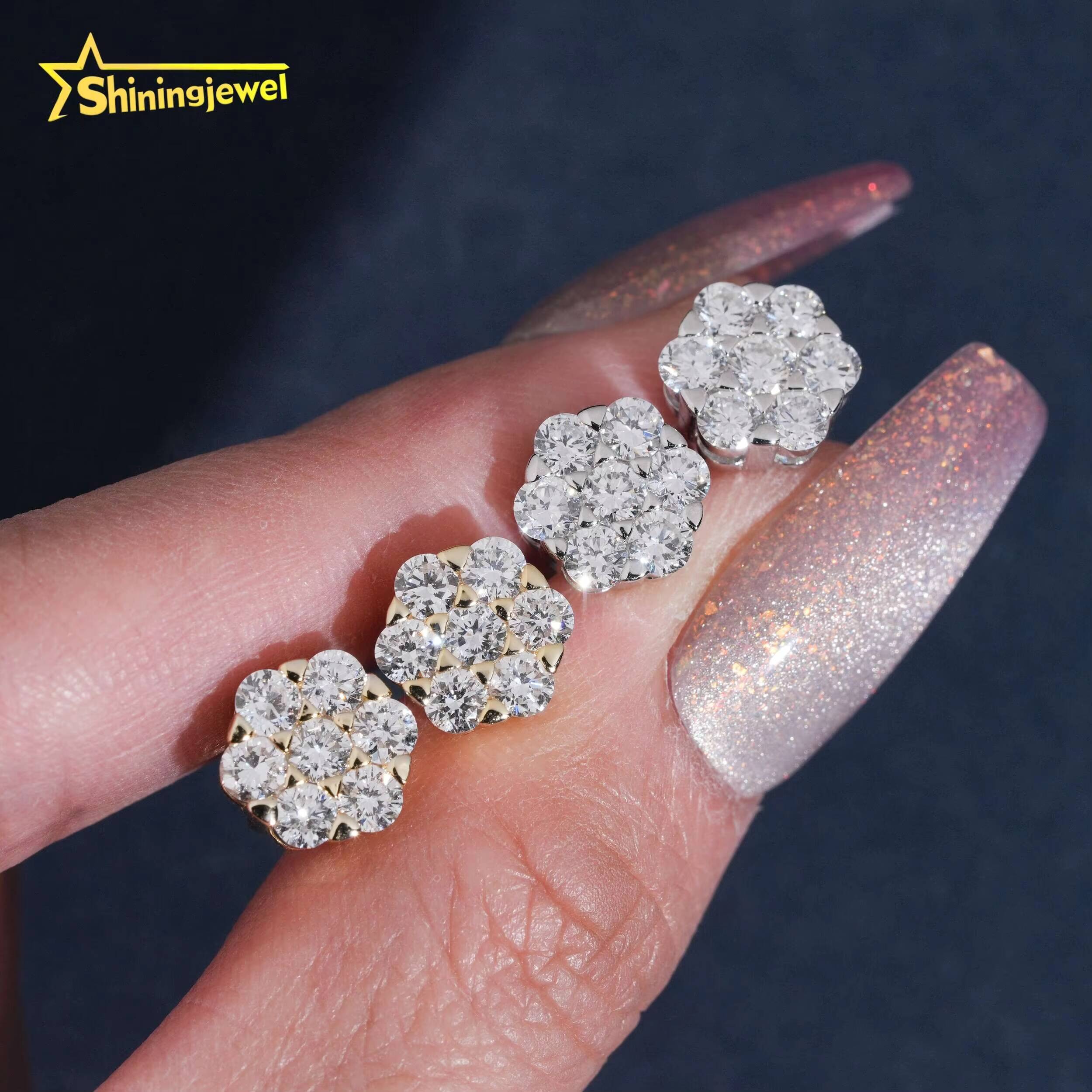 Daily Fashion Design Sparkling Earrings Stud Flower Shape 925 Sterling Silver Lab Diamond Cluster Stud Earrings