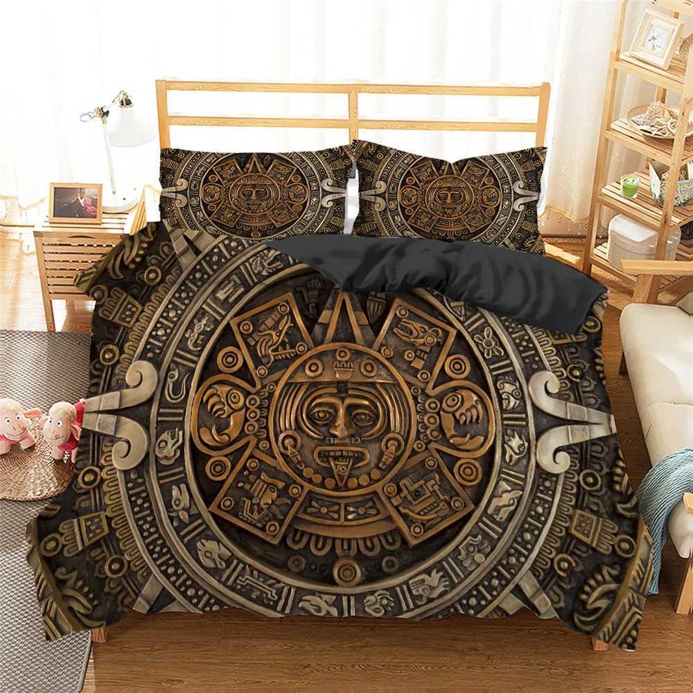 The Ancient Aztec Calendar Print Bedding Set Mayan Culture Duvet Cover Set With case Polyester Quilt Cover Queen Bed Set Y250819