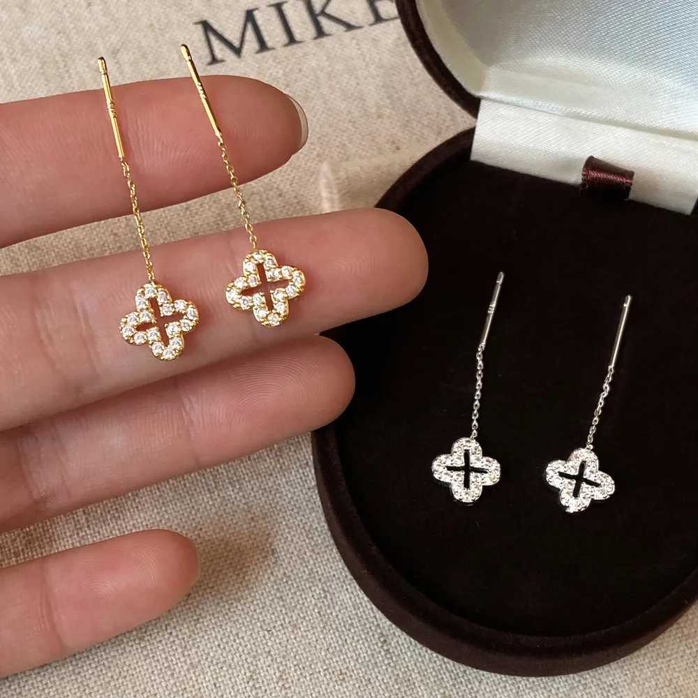 Best-Selling Clover Ear Threads High-Quality Luxury Zircon Viral Forest-Style Womens Creative Earrings Suitable for Daily/Office Use Y250820