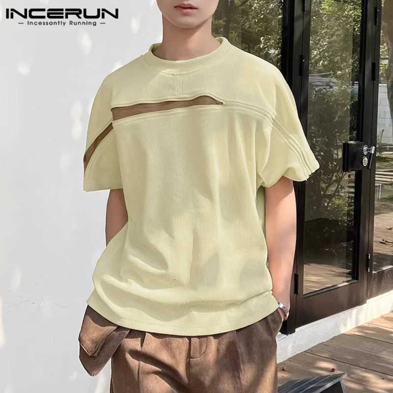 Summer Short SLeeve Men T-Shirts Casual Tops Tee Mesh Zipper Patchwork T Shirt Streetwear Oversize Tops Mens Clothing Y250819