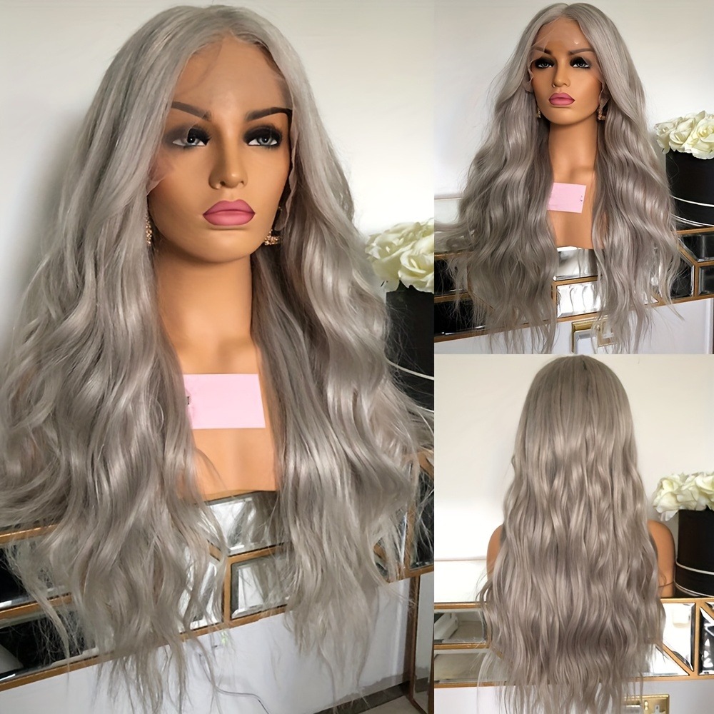 Silver Grey Human Hair Wig Body Wave 13x4 HD Transparent Lace Front Wig Pre Plucked 180% Density Glueless Lace Frontal Wig Ready To Wear Synthetic