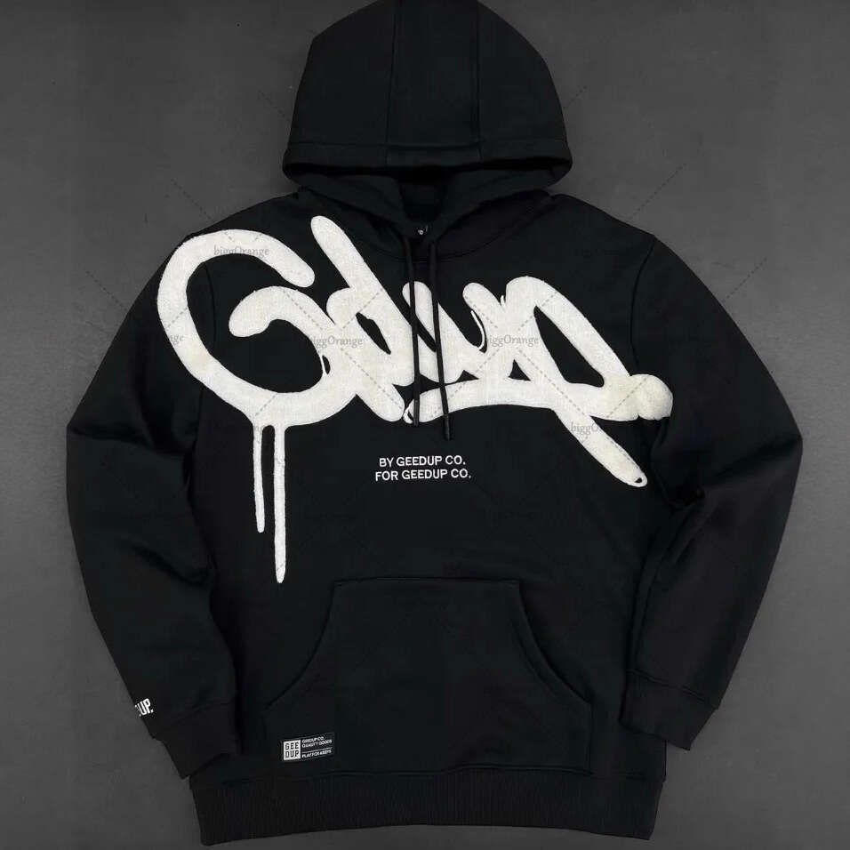 GEEDUP Trendy Brand Letter Embroidery Hoodie Unisex High Street Hip Hop Casual Loose Pullover Sweatshirt