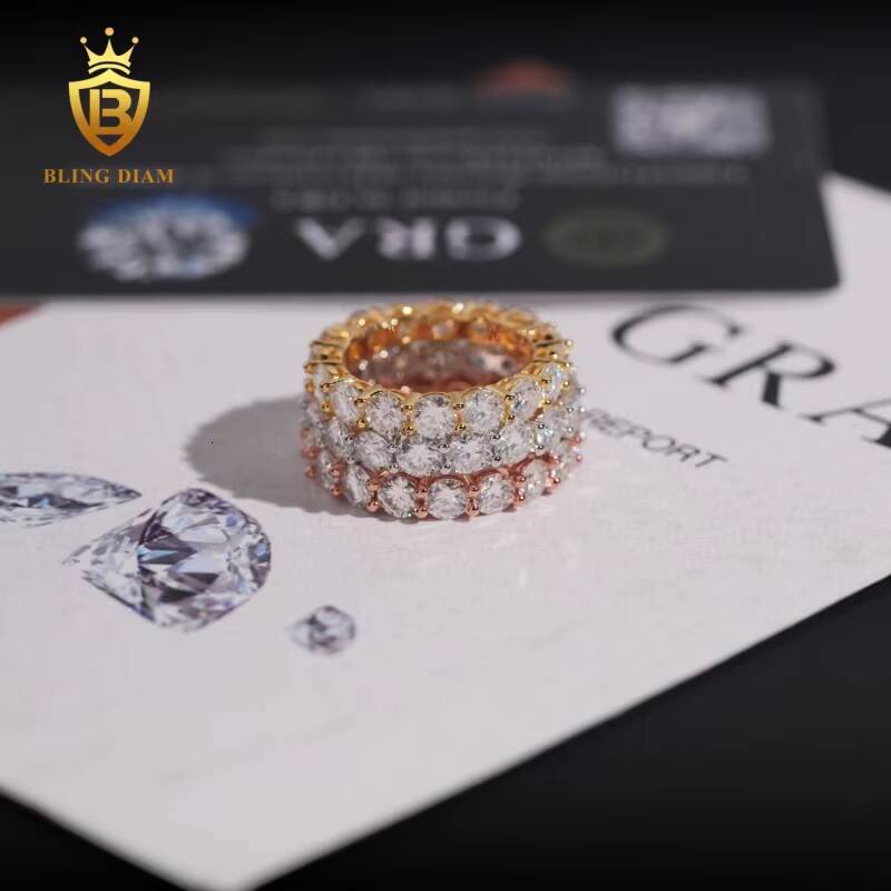 New Arrivals S925 Full Iced Out Moissanite 4mm Diamond Mens Rings with Gra Certificate Past Diamond Test Gold Rose Gold Ring