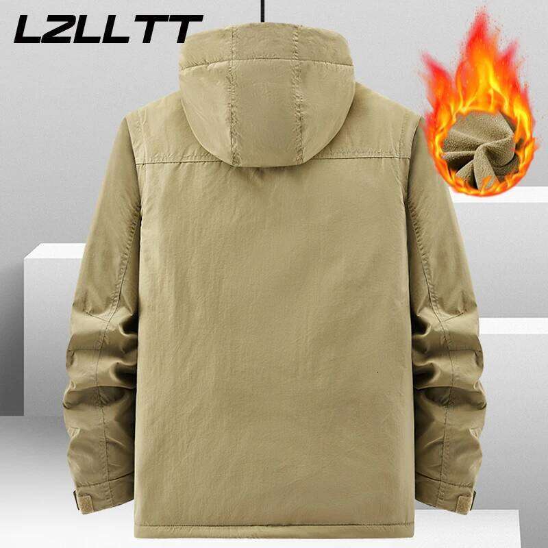 Winter Cargo Warm Fleece Thicken Embroidery Coats Men Autumn Outwear Detachable Hat Outfits Jackets Male