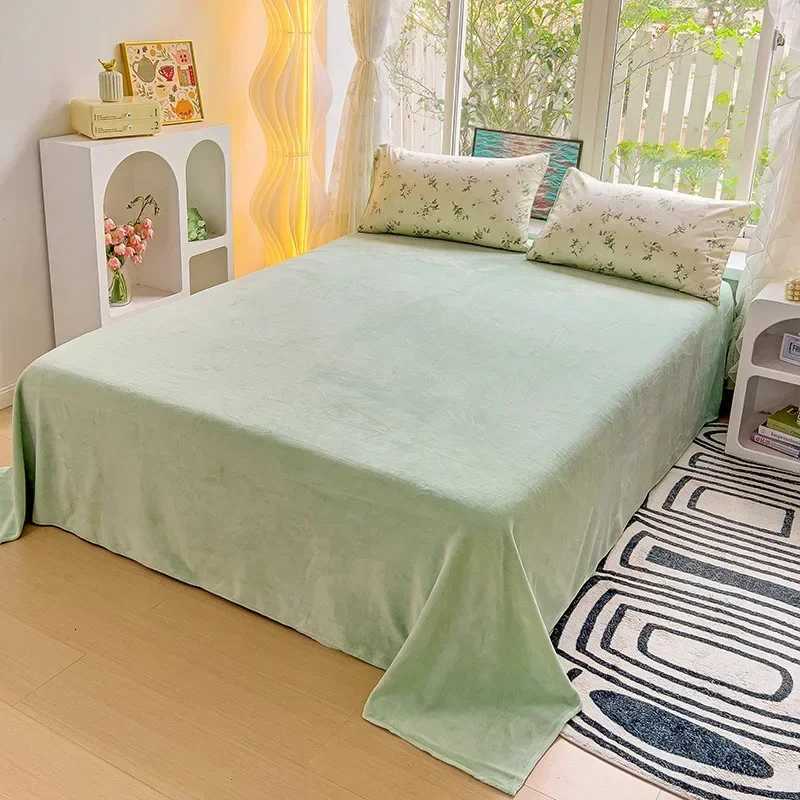 Four Piece Bed Sheet Set A Side All Cotton B Side Milk Velvet Home Textile Winter Warmth Keeping Cotton Plush Adding Set Bedding Y250819