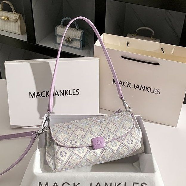 Free Shipping Designer Genuine Leather Women's Armpit Bag Fashion Embroidered Handbag Commuting Single Shoulder Baguette Bag Mom Bag