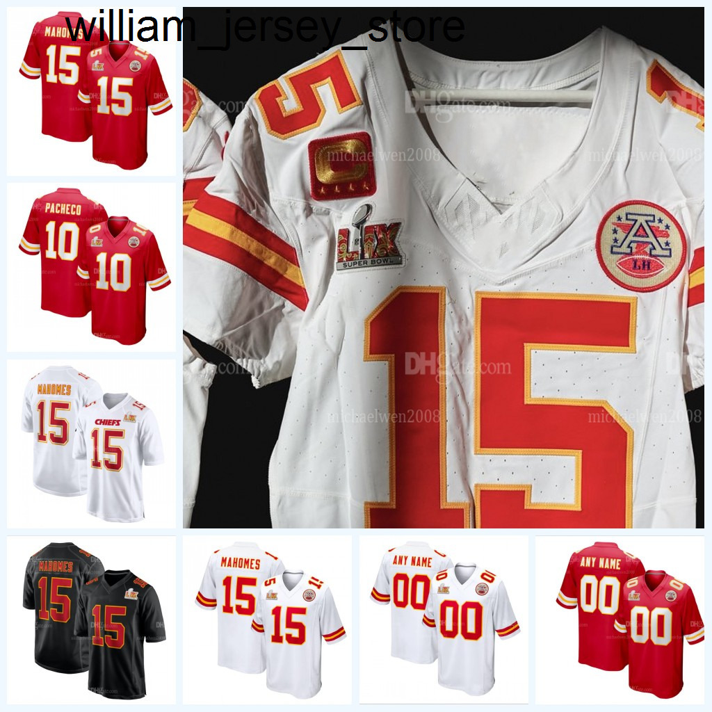 15 Patrick Mahomes CHIEFSS 2025 Super Bowl Football Jersey 87 Travis Kelce 95 Chris Jones 10 Isiah Pacheco 32 Nick Bolton 52 Creed Humphrey 58 Derrick Thomas