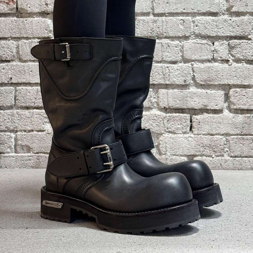 Cowhide Version~Paris Venom Platform Martin Dark Stylish Pointed Toe Knight High Tube Chunky Work Boots