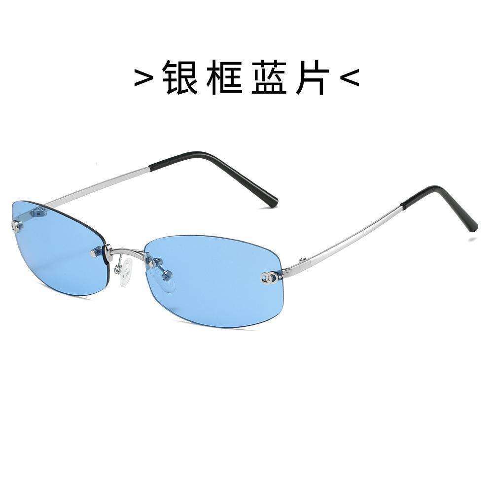 2025 New Style Trendy Girl Frameless Blue for Women Designer UV Protection Glasses Y2K High-end Sunglasses