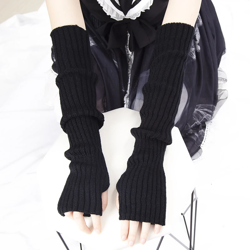 Women Long Fingerless Gloves Soft Female Glove Lolita Kawaii Mitten Winter Warmer Knitted Arm Sleeve Girls Punk Gothic 250811