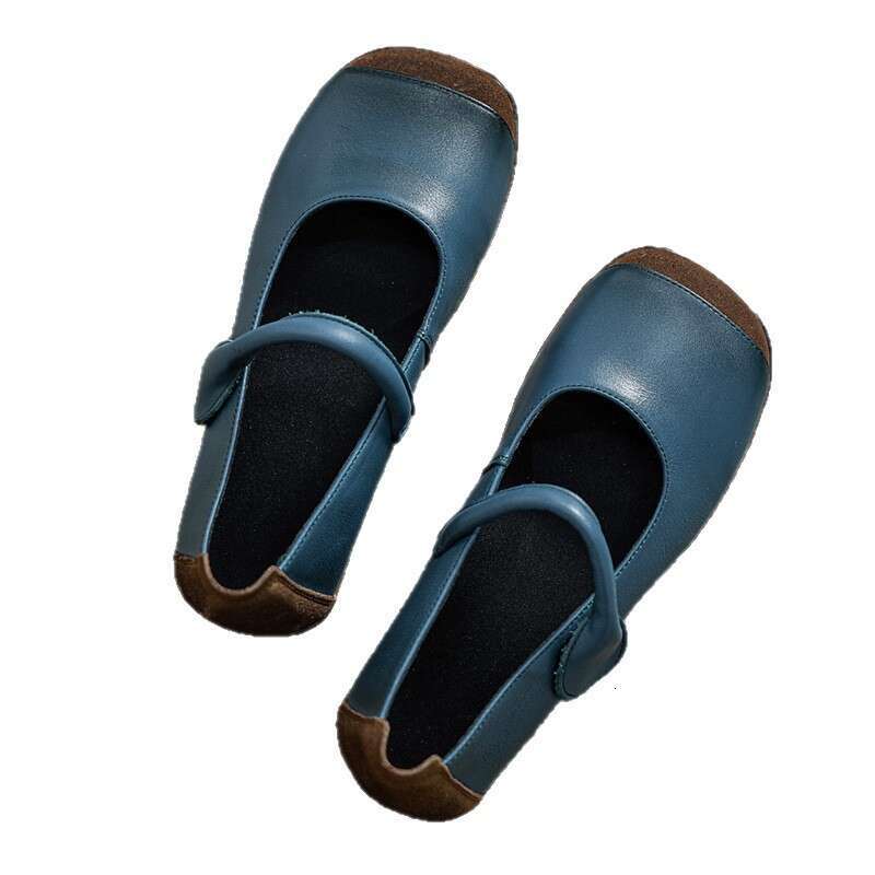 2025 Summer Autumn New Shallow Genuine Leather Mom Round Toe Flat Non-Slip Comfortable Mid-Age Women's Single Shoes
