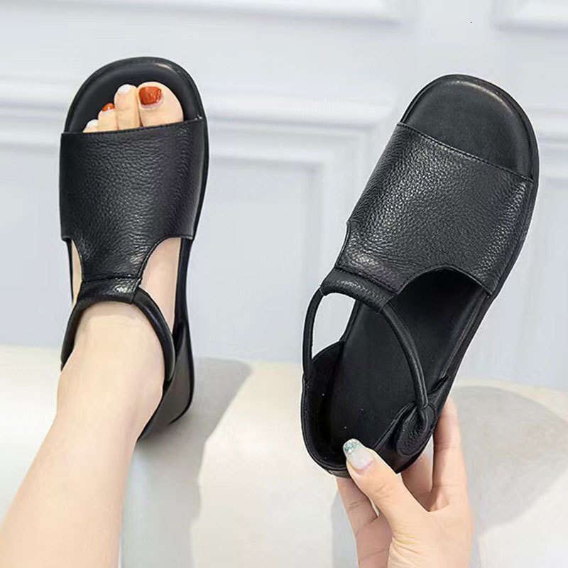 2025 Summer New Cowhide Sandals Women, Comfortable Soft Sole, Versatile Velcro, Large Size for Middle-aged and Elderly Mothers