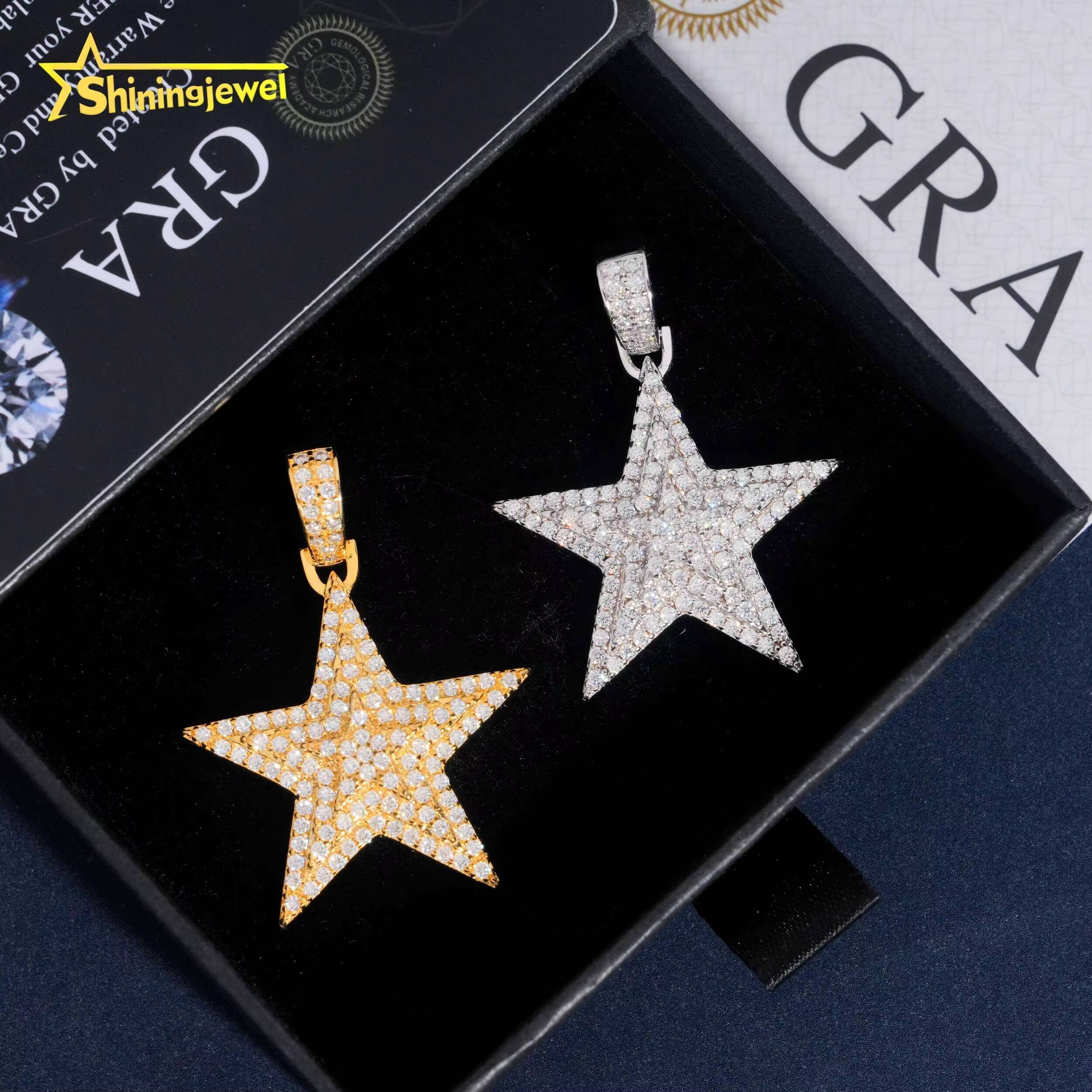 Hip Hop Jewelry Iced Out Pendant Star Moissanite Pendant 925 Silver Moissanite Iced Out Jewelry Charm Pendant