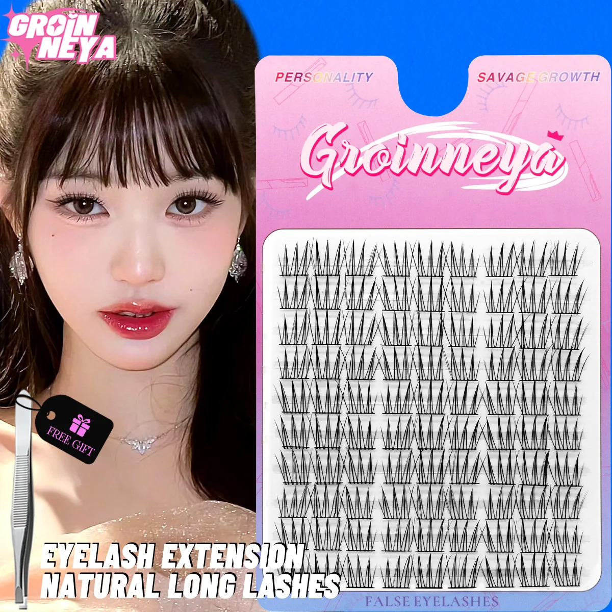 GROINNEYA Cluster Lashes Natural Eyelash Volume Individual Mixed Tray DIY Eyelashes 250811