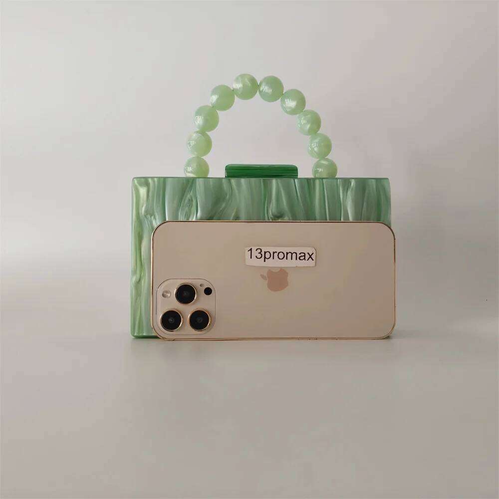 Women Light Lemon Green Acrylic Box Clutch Shell Lady Small Evening Bag Minaudiere Female Handbag Wedding Party Purse