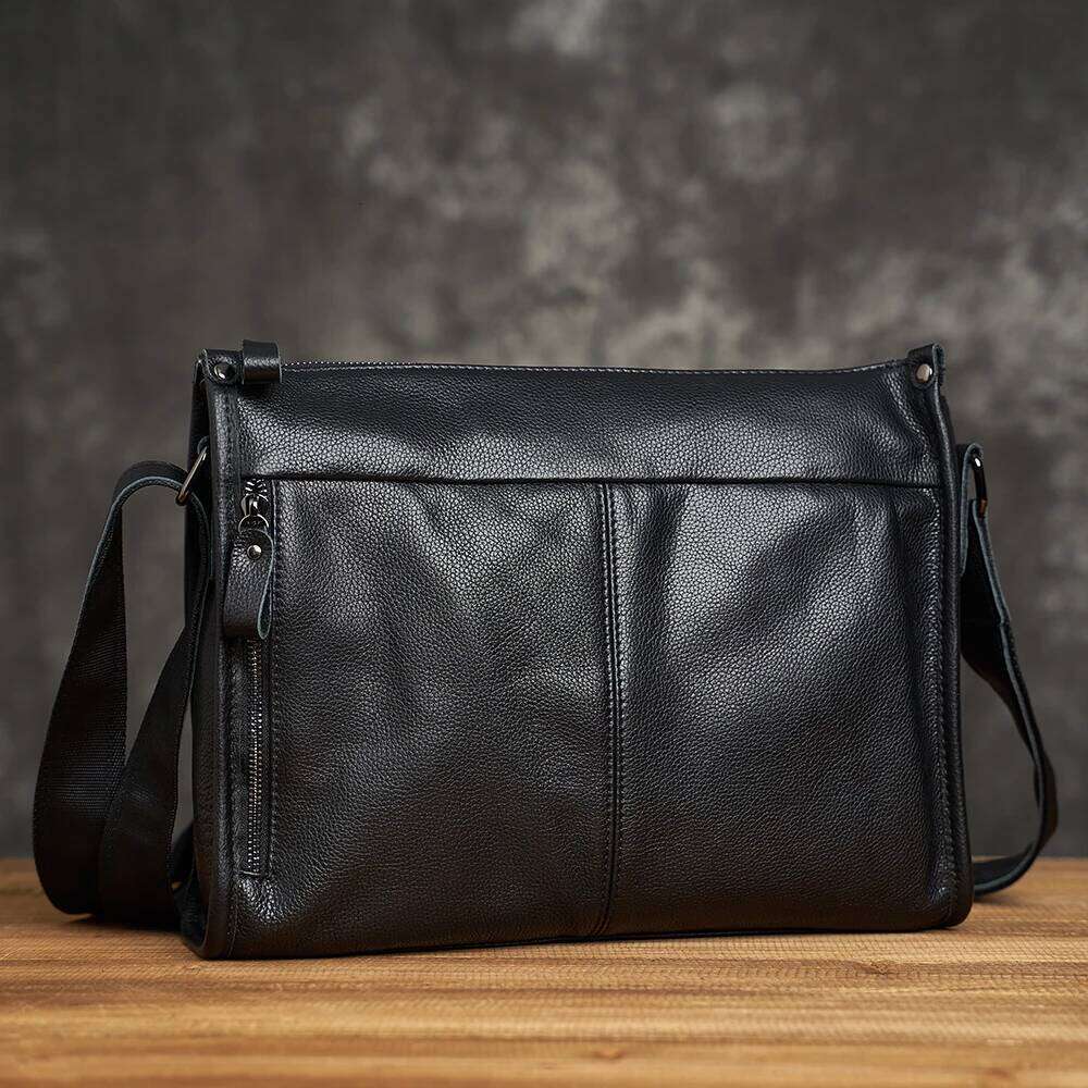 ZRCX Men's Soft Leather Shoulder Head Layer Cowhide Casual Simple Business Messenger Bag Horizontal Large-Capacity