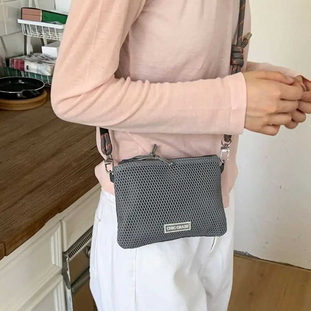 Sweet Korean Style Nylon Mesh Bag Double-layer Purse Nylon Crossbody Bag Solid Color Wallet Bags Mobile Phone Bag Outdoor Y250819