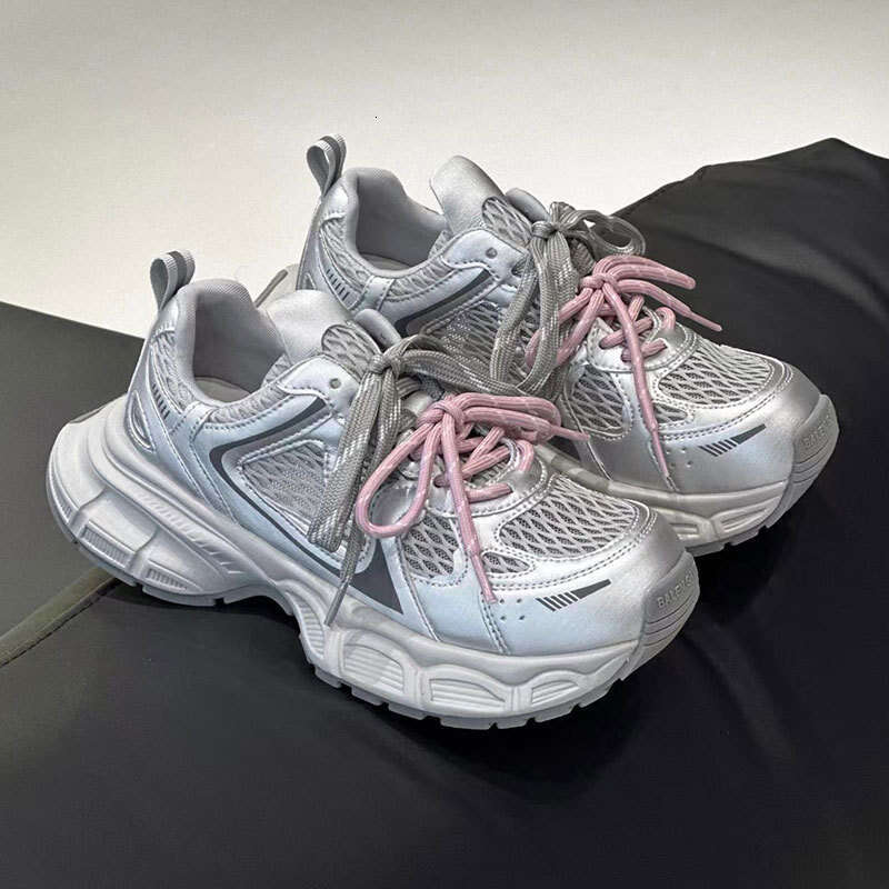 2025 Summer New Pink Thick-Soled Dad Mesh Small Height Increase Casual Sports Breathable Women's Shoes