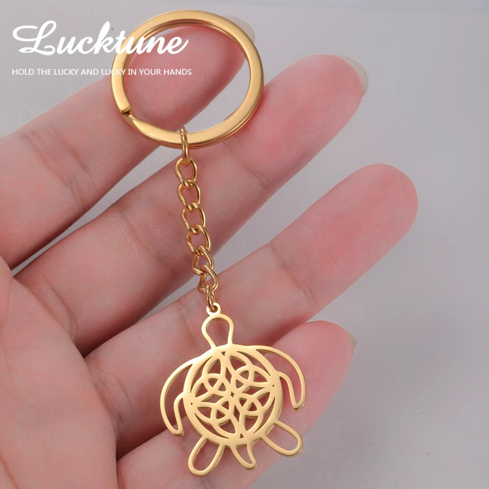 Lucktune Turtles Shape Keychain Stainless Steel Animal Keychains For Bag Irish Celtics knot Charms Jewelry Body Kit Gift 250811