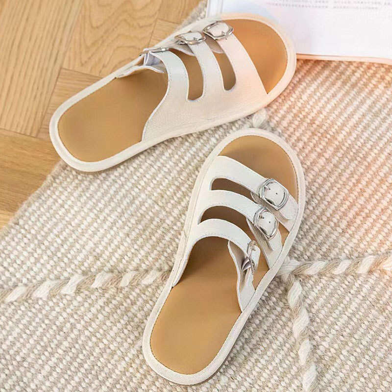 Women's 2025 Summer New Style Outdoor One-Strap Buckle Beach Seaside Internet Celebrity Soft Sole Half-Slip Sandals